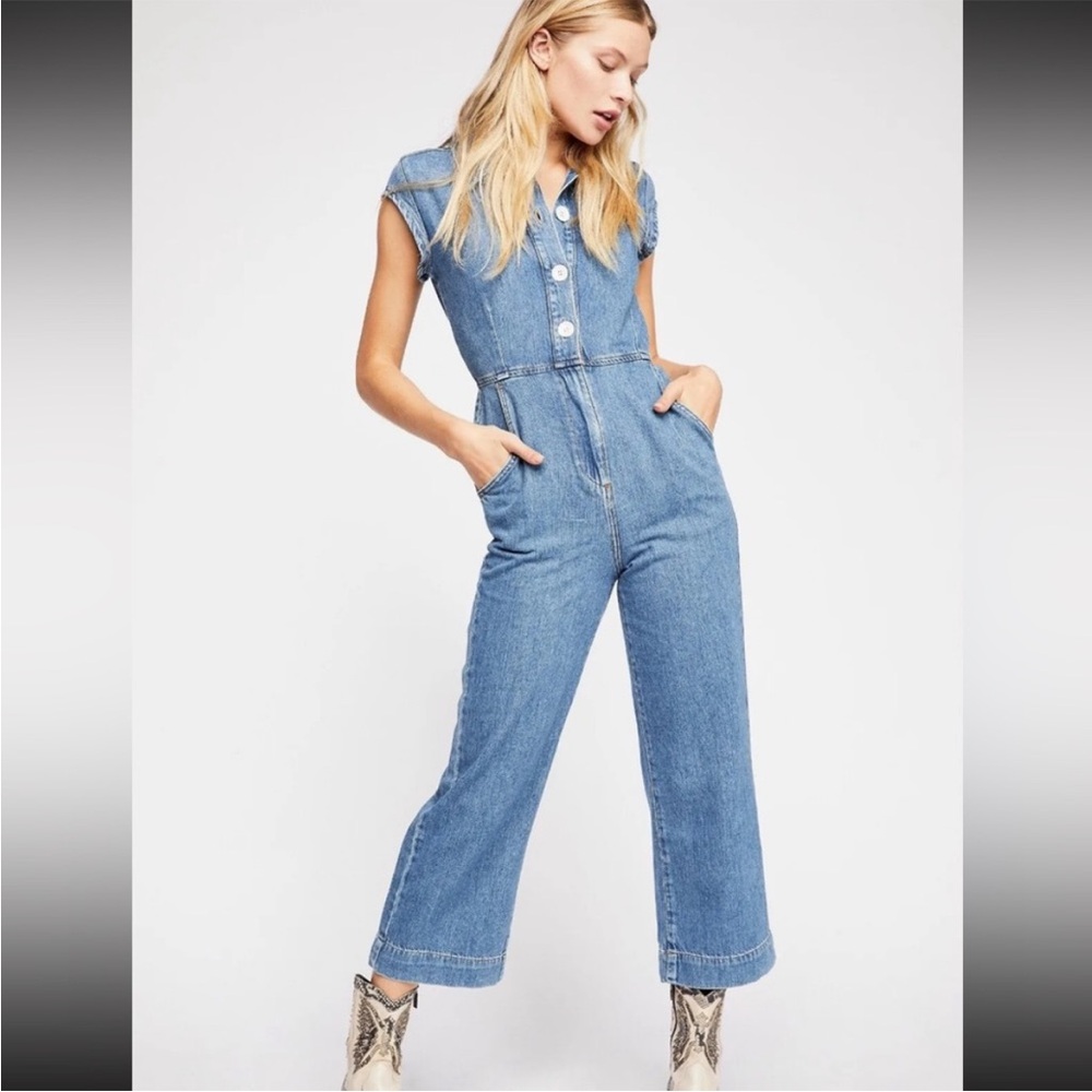 Free People Unchained Melody Denim Jumpsuit